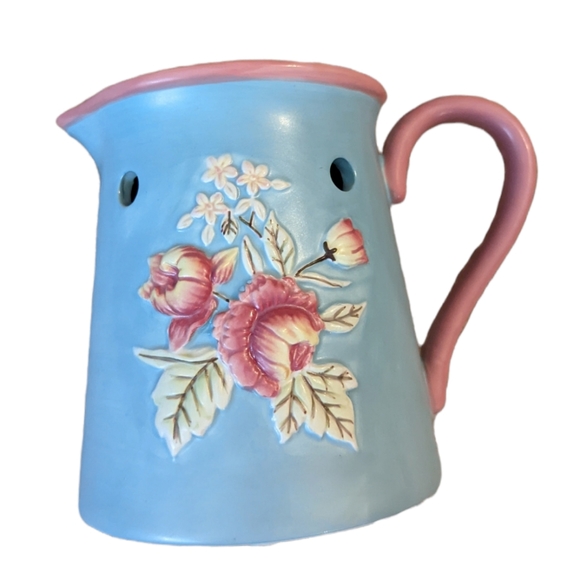 Yankee Candle Tea Light Warmer - Cornflower Blue Pitcher with Pink Floral Design
